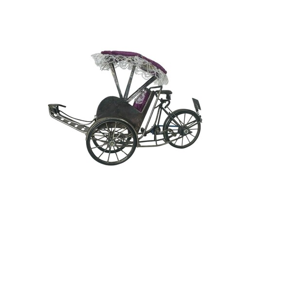 Vietnam Embroidered Metal Rickshaw Bicycle Vietnam Full Detail Figurine! Vintage - Picture 1 of 16